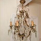 Old cage chandelier. Bronze and tassels. 6 arms of lights.