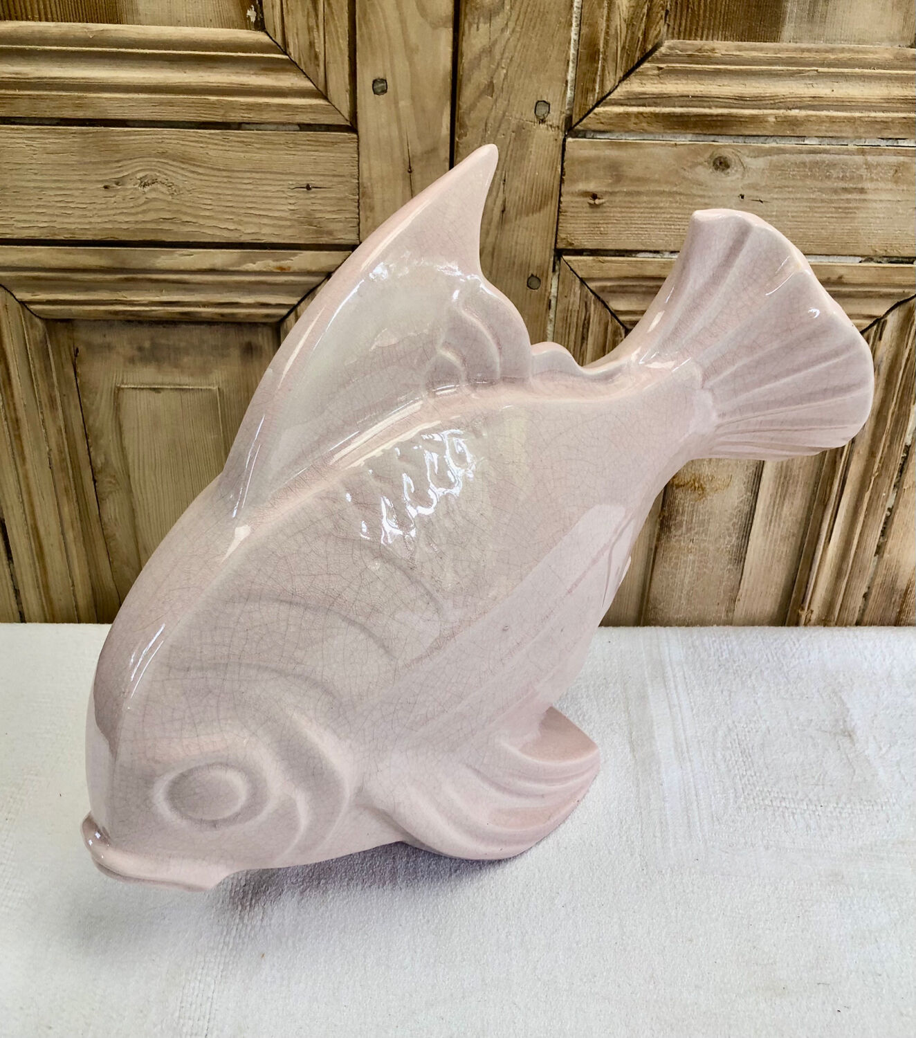 Sculpture poisson craquelé Art Déco céramique Le Jan