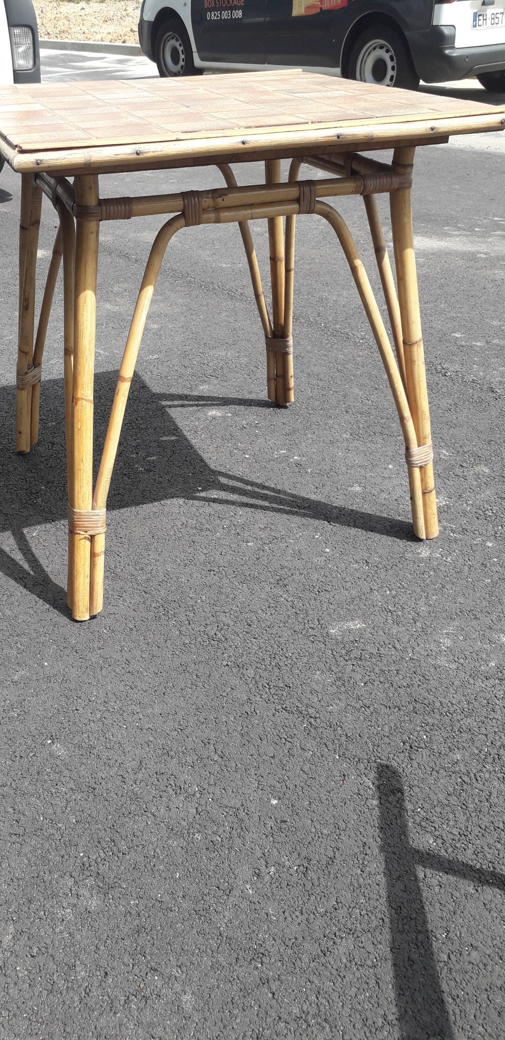 Paire de chaises et table rotin osier vintage XXème