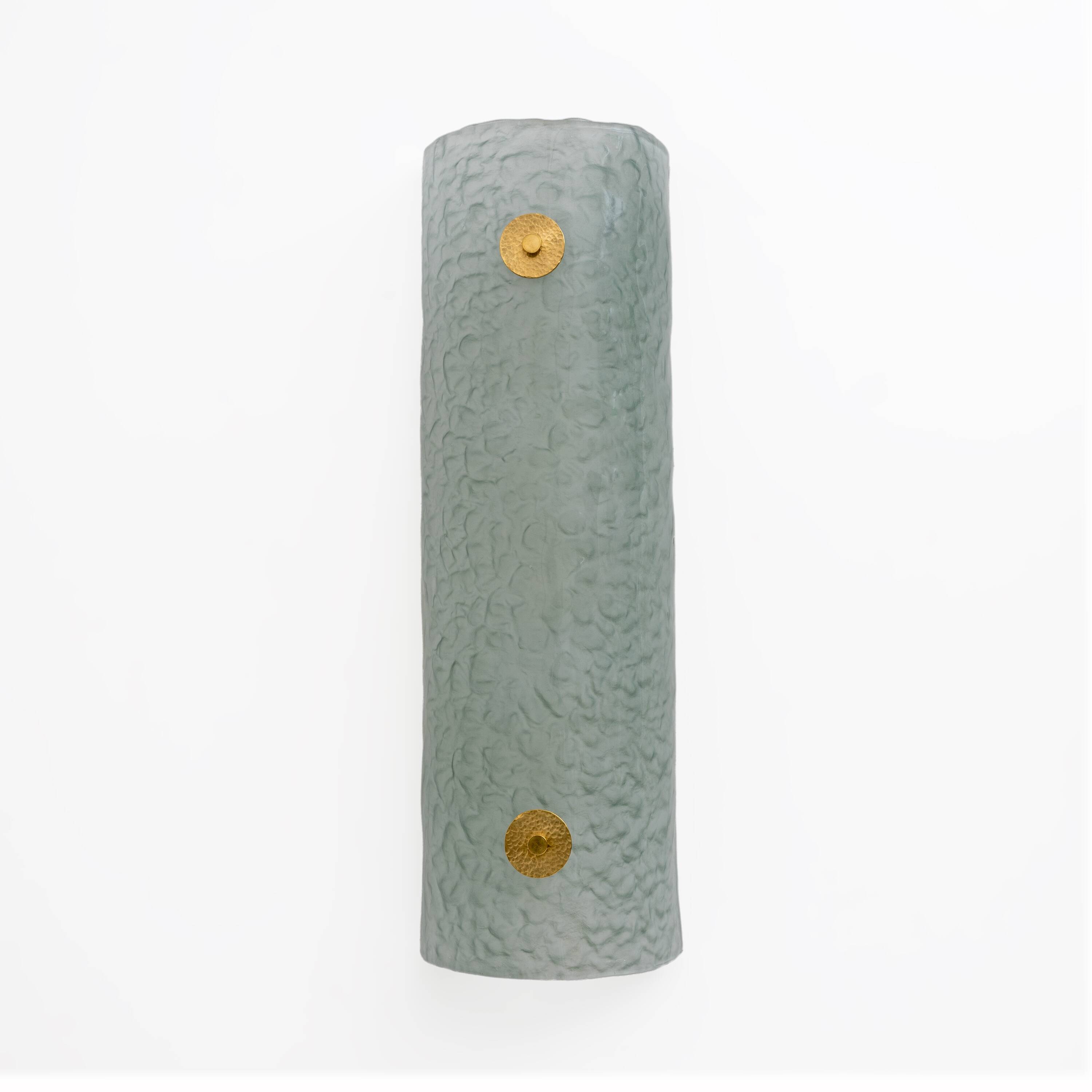 Pair of Modern Italian Murano Glass Green Water and Brass Wall Sconces