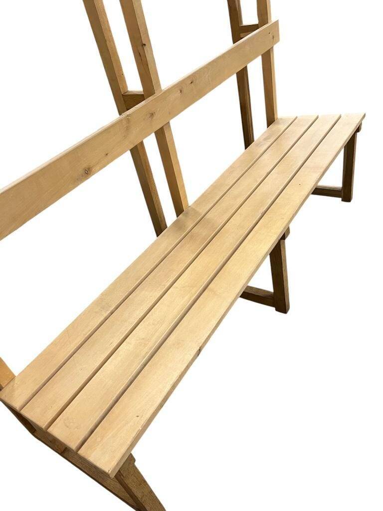 Vintage portemanteau XL en bois avec banc