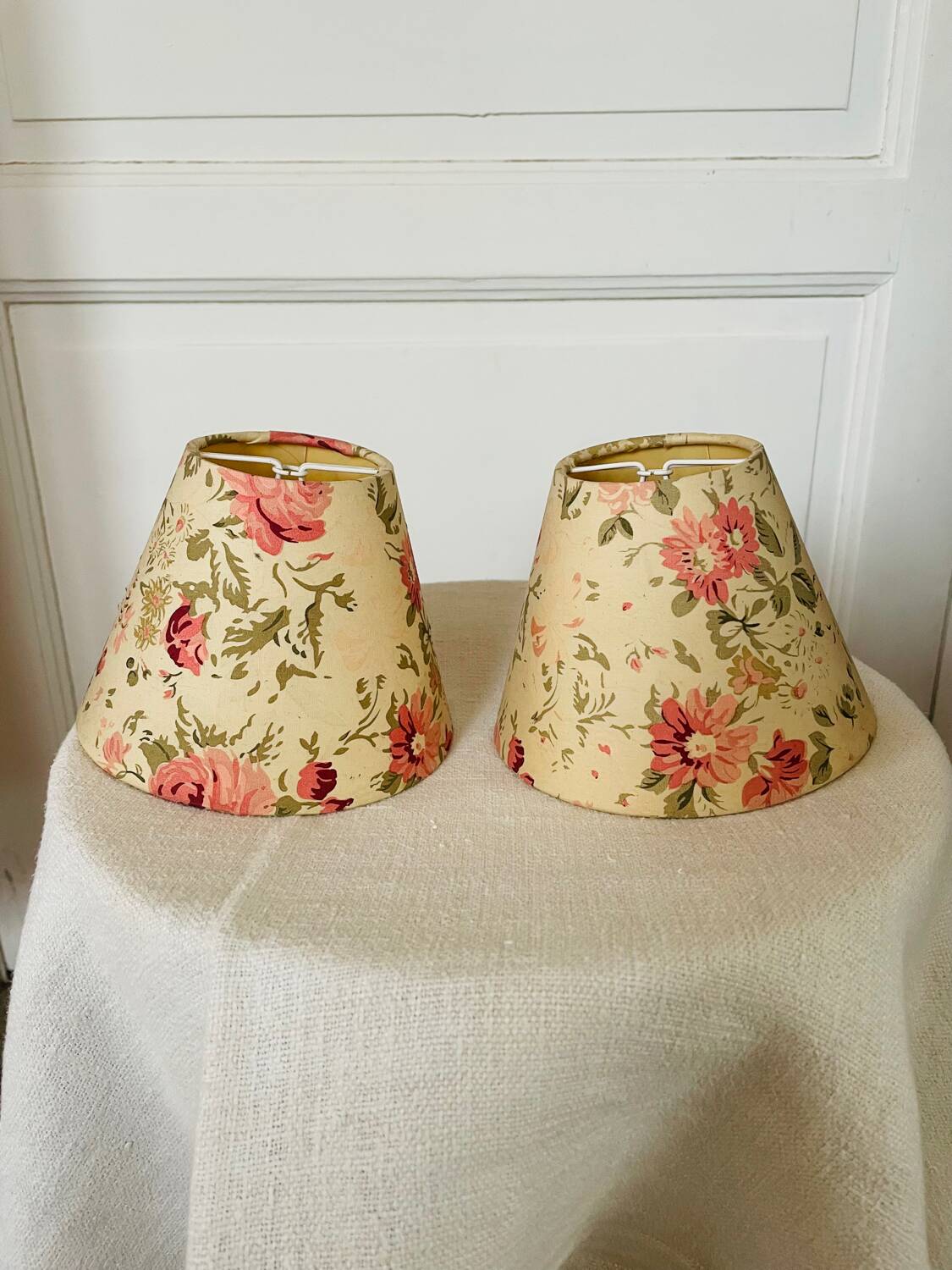 Set of two small vintage flowered lampshades