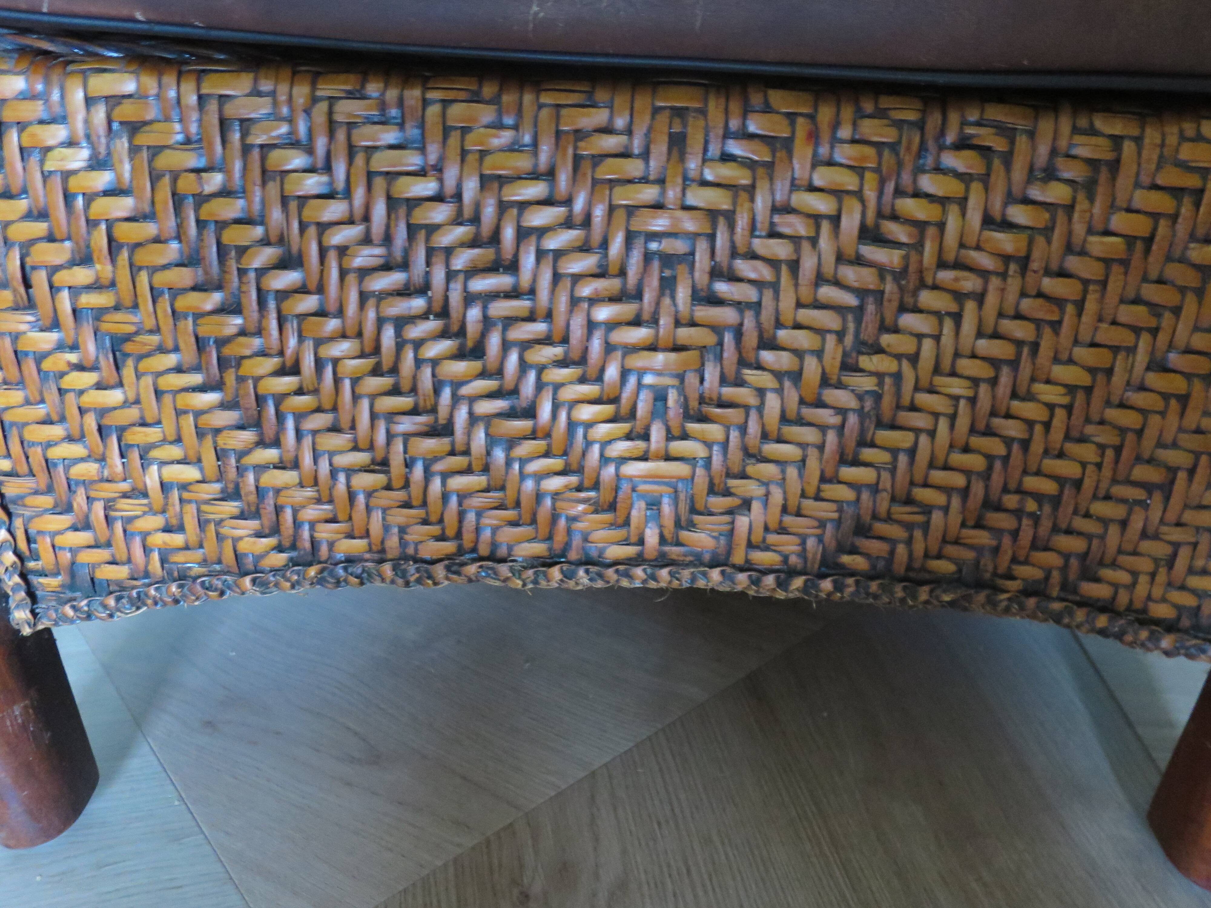 Woven rattan armchair and exotic wood - Colonial style - 1980s