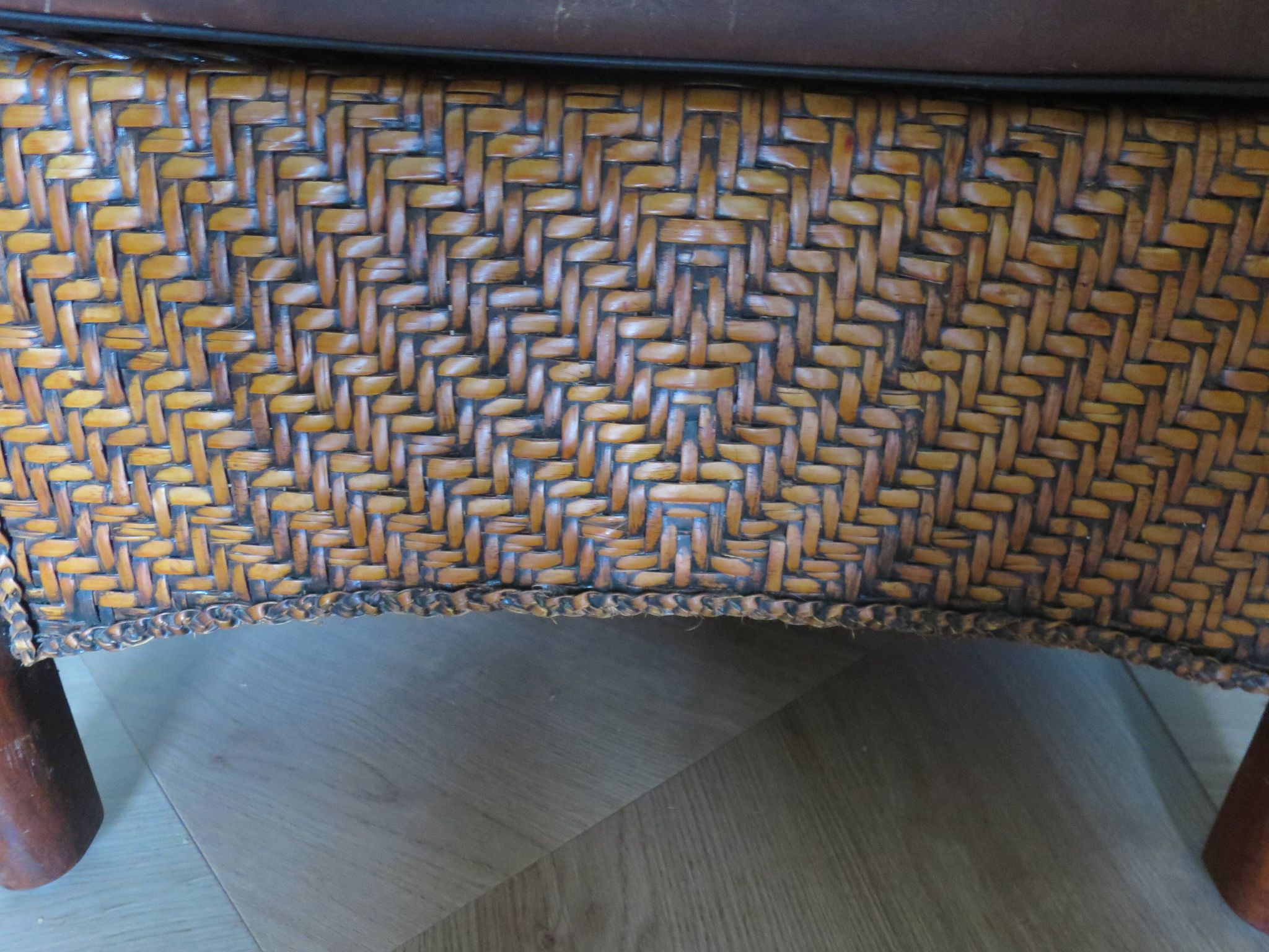 Woven rattan armchair and exotic wood in colonial style, 1980s.