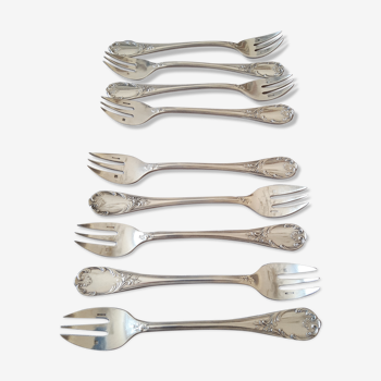 10 fourchettes à huitres en metal argenté, Christofle Marly
