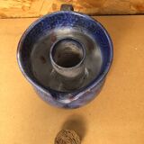 Ancien Pichet Rafraîchissoir Carafe Terre Cuite Émaillée Bleu Vintage