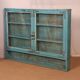 Old showcase in original blue patina Burmese teak