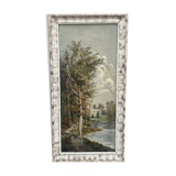 Oil on panel, animated landscape of a walker, Signed Ramos, early 20th century