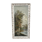 Oil on panel, animated landscape of a walker, Signed Ramos, early 20th century