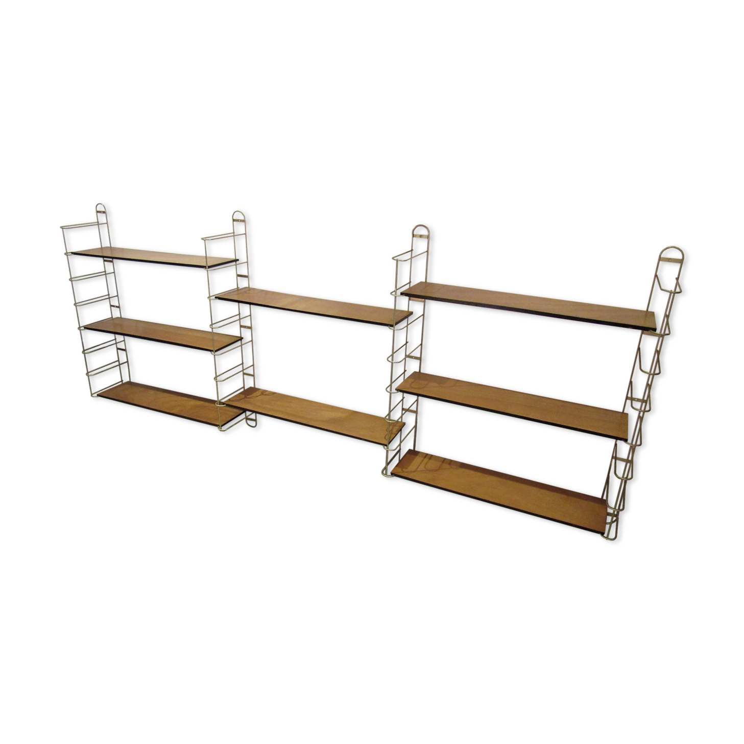 Etagère murale modulable en métal doré et bois