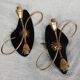 Vintage 1950s wall lights, black metal with gilded brass, 50s retro.