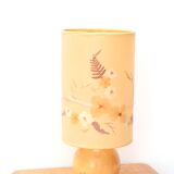 Wooden lamp, herbarium-style lampshade, 70s