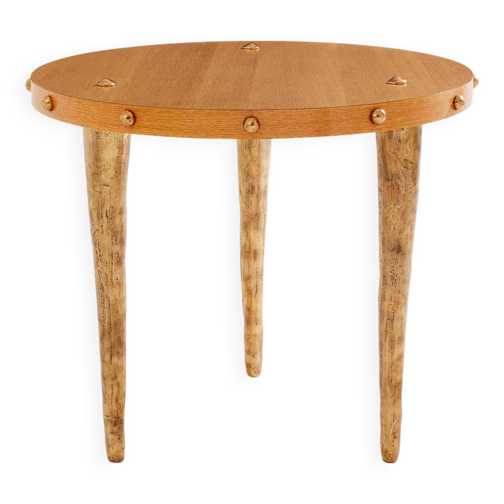 Oak and patinated bronze tripod pedestal table by Garouste & Bonetti 1987