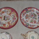 2 cups and under cups xix th, porcelain of sarreguemines, decoration " minton " stamp serial number