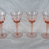 Set of 4 pink rosé glasses with twisted foot - 70s / 80s