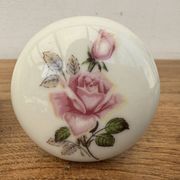 2 Large round porcelain door handles with pink flower decoration diameter