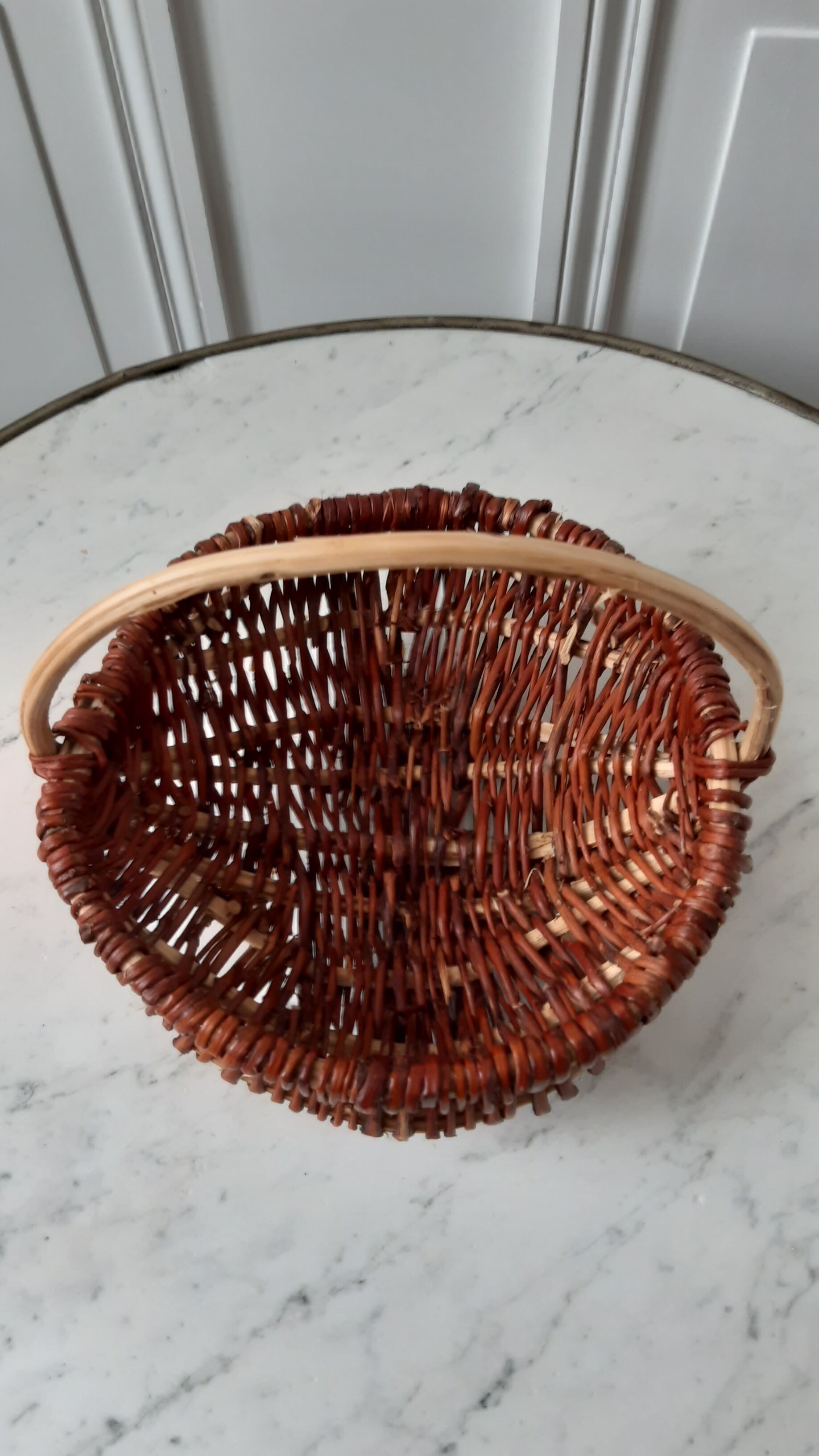 Rattan basket, vintage wood