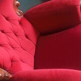 Wooden armchair carved baroque style in burgundy red velvet