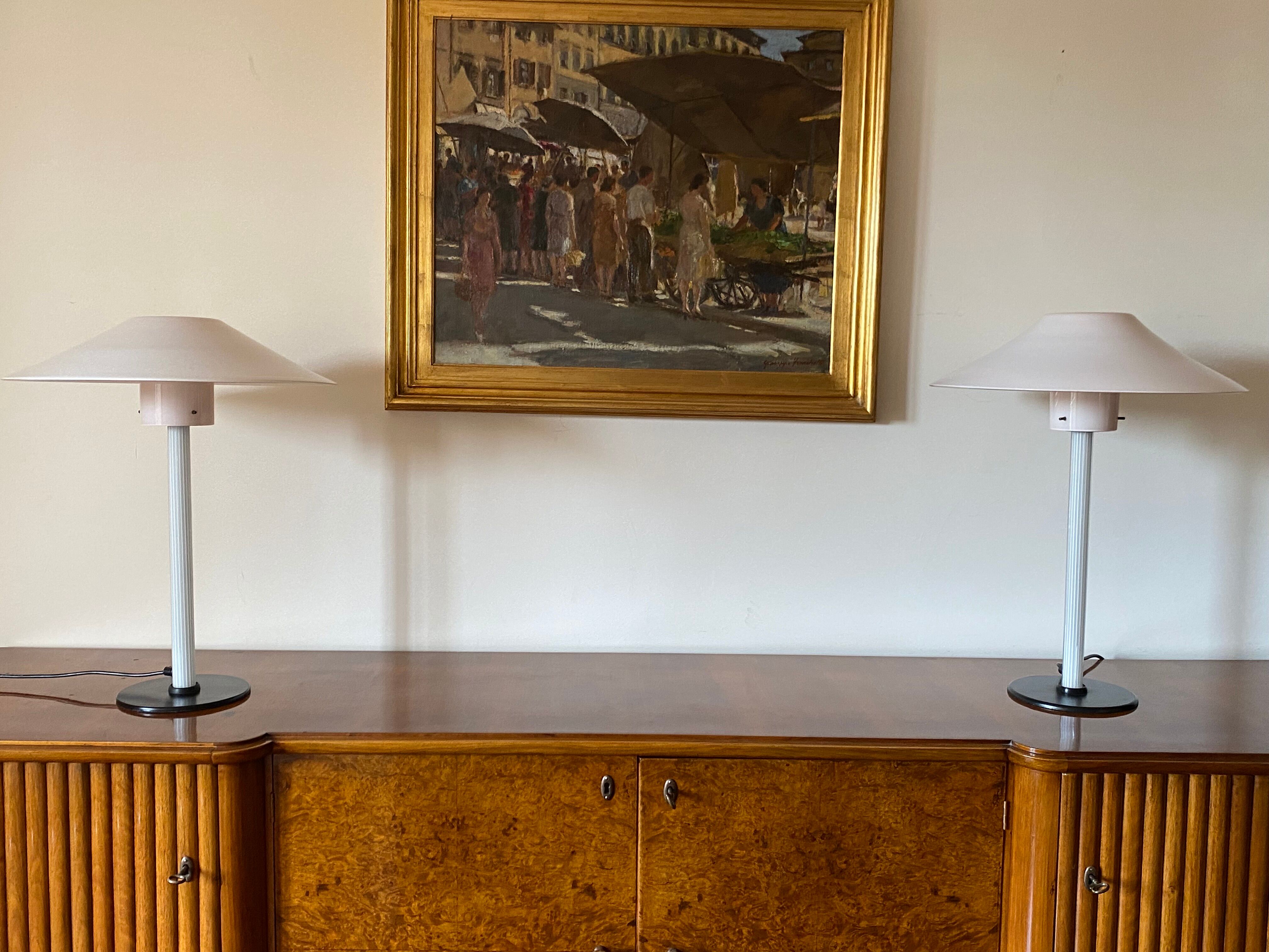 Cini Boeri, 2 Pink glass "Chiara" Table Lamp, Venini Murano, Italy, 1984