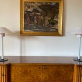 Cini Boeri, 2 Pink glass "Chiara" Table Lamp, Venini Murano, Italy, 1984