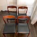 Set of 4 vintage designer chairs in teak and black skai 60's