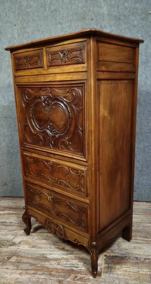 Antique walnut secretary – Louis XV style – Drop-down – 19th century