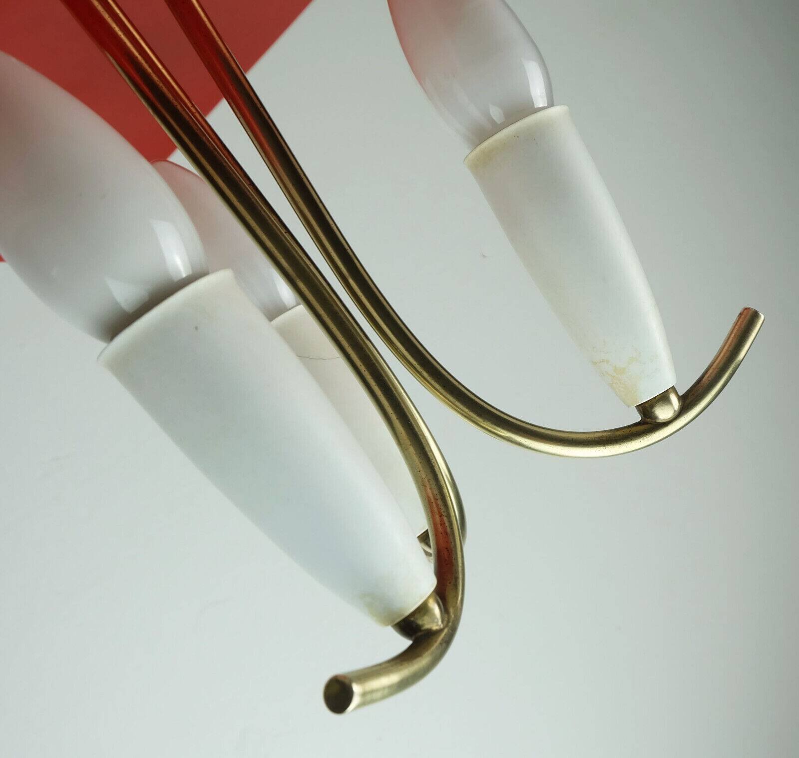 1950s mid century 3-light pendant brass metal plastic stilnovo era