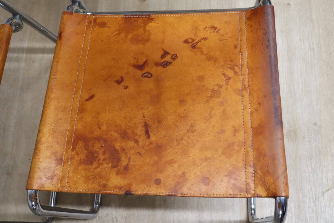 Set of 4 vintage leather and chrome metal chairs, 1970