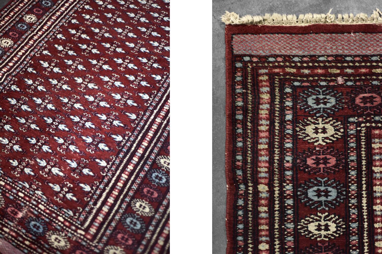 Handwoven red Boukhara oriental rug, 1960s