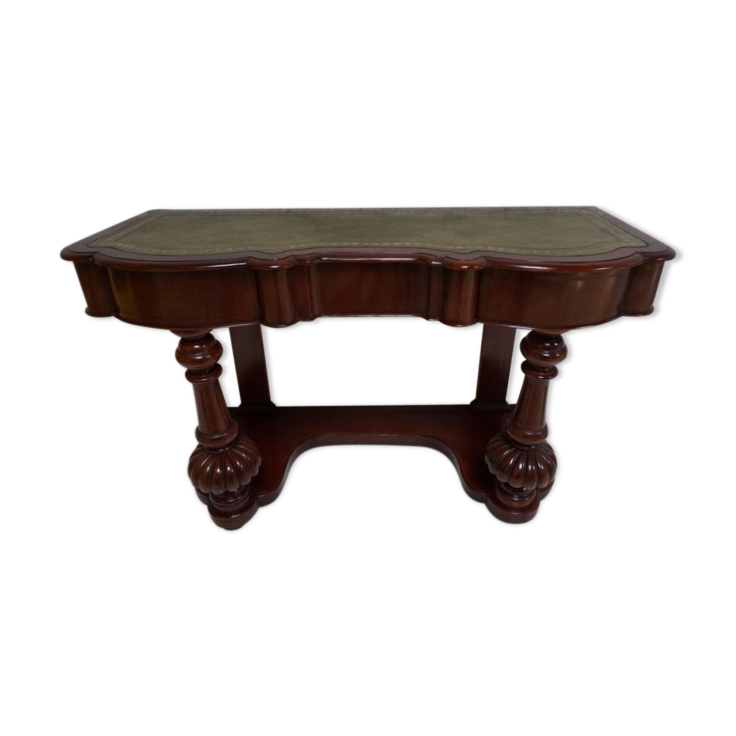 Biedermeier mahogany wall console table or desk with leather inlay top and drawer
