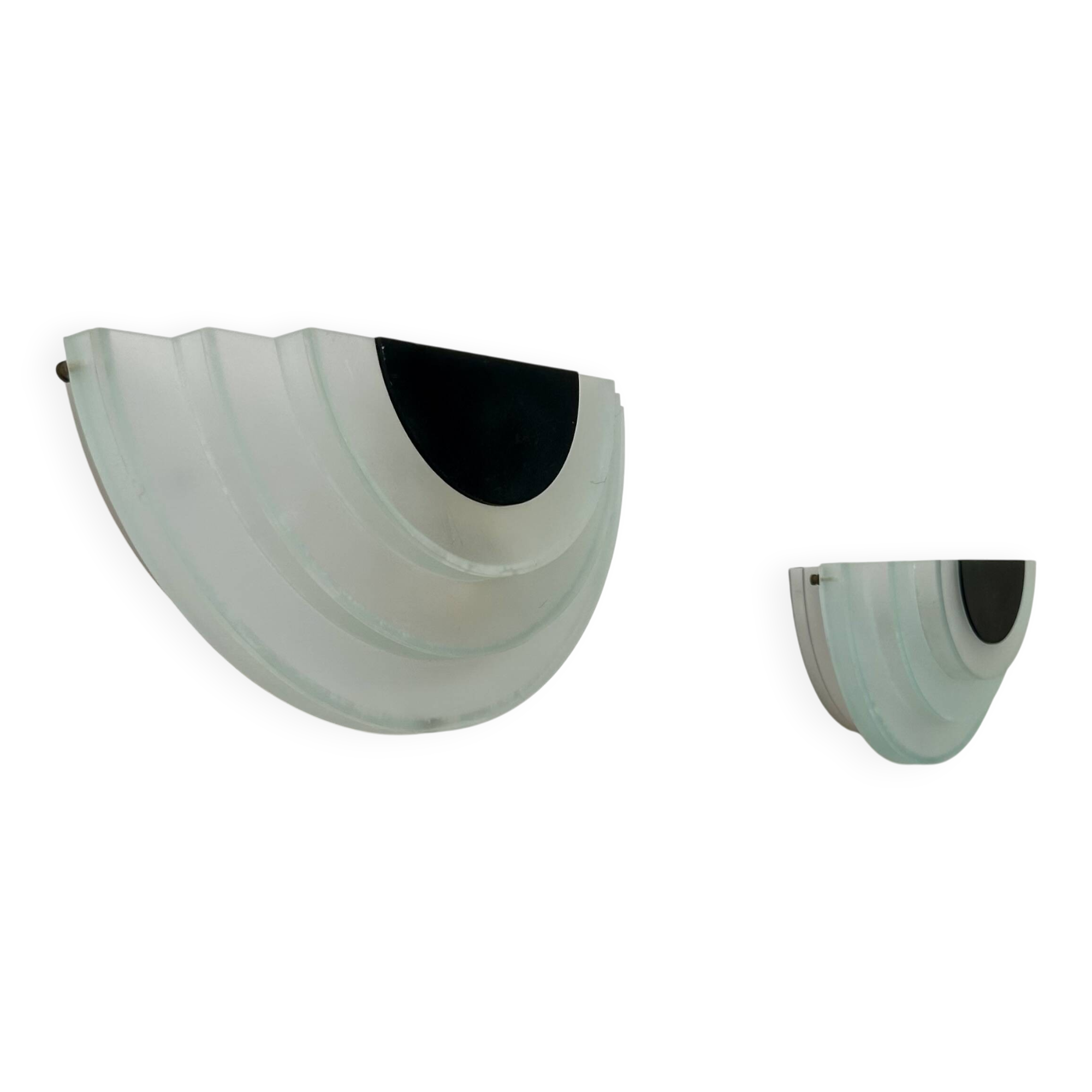 Pair of vintage wall lights, sandblasted perspex and black metal, Italy, 1980