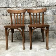 Pair of bistro chairs troquet Parisien in curved wood 1950