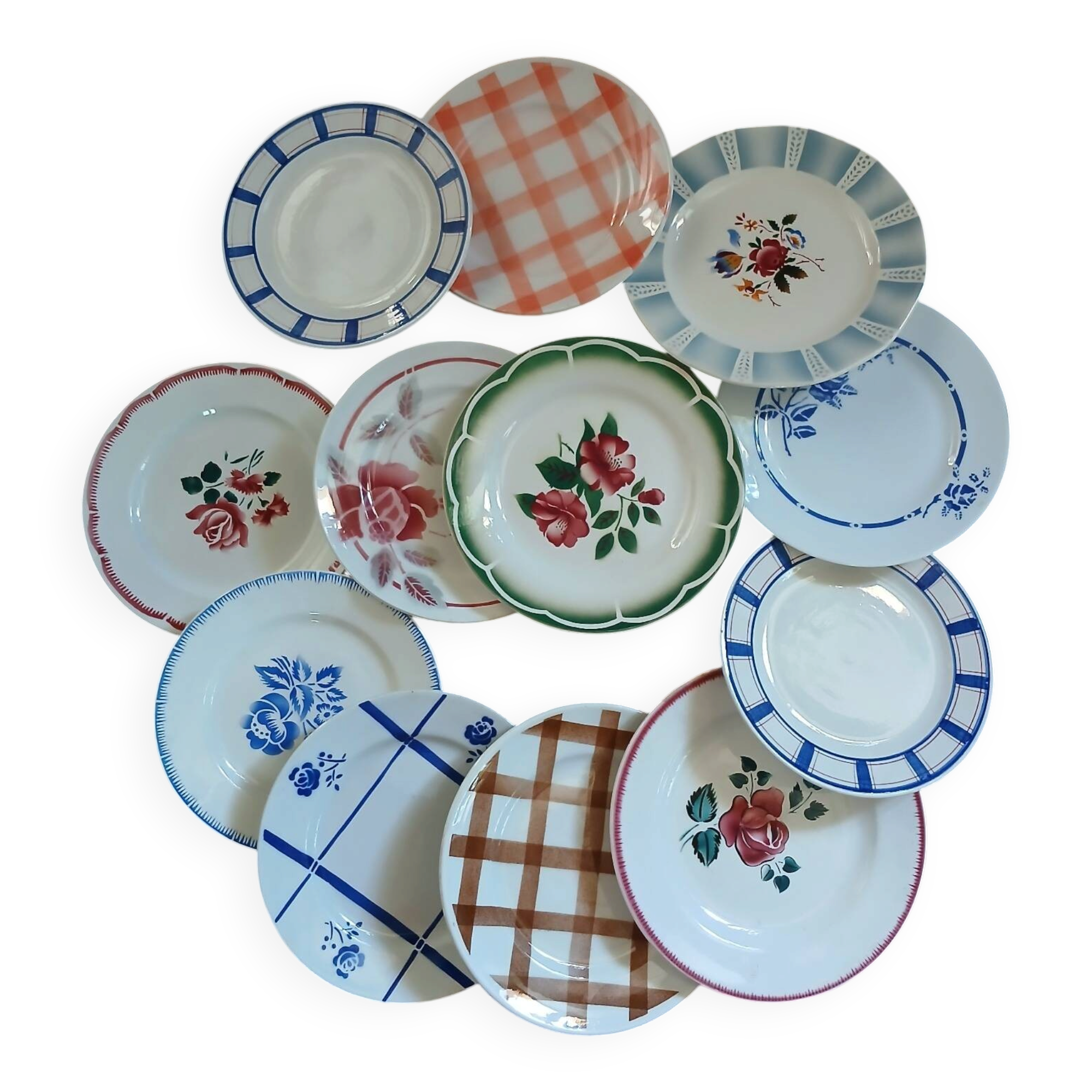 12 mismatched vintage dessert plates