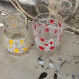 Carafe and 4 glasses with design and vintage patterns 1950/60
