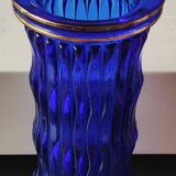 Walther Glas Design Vase, Graphic shape with golden flamed tips. Blown art glass, cobalt blue. Height 25 cm