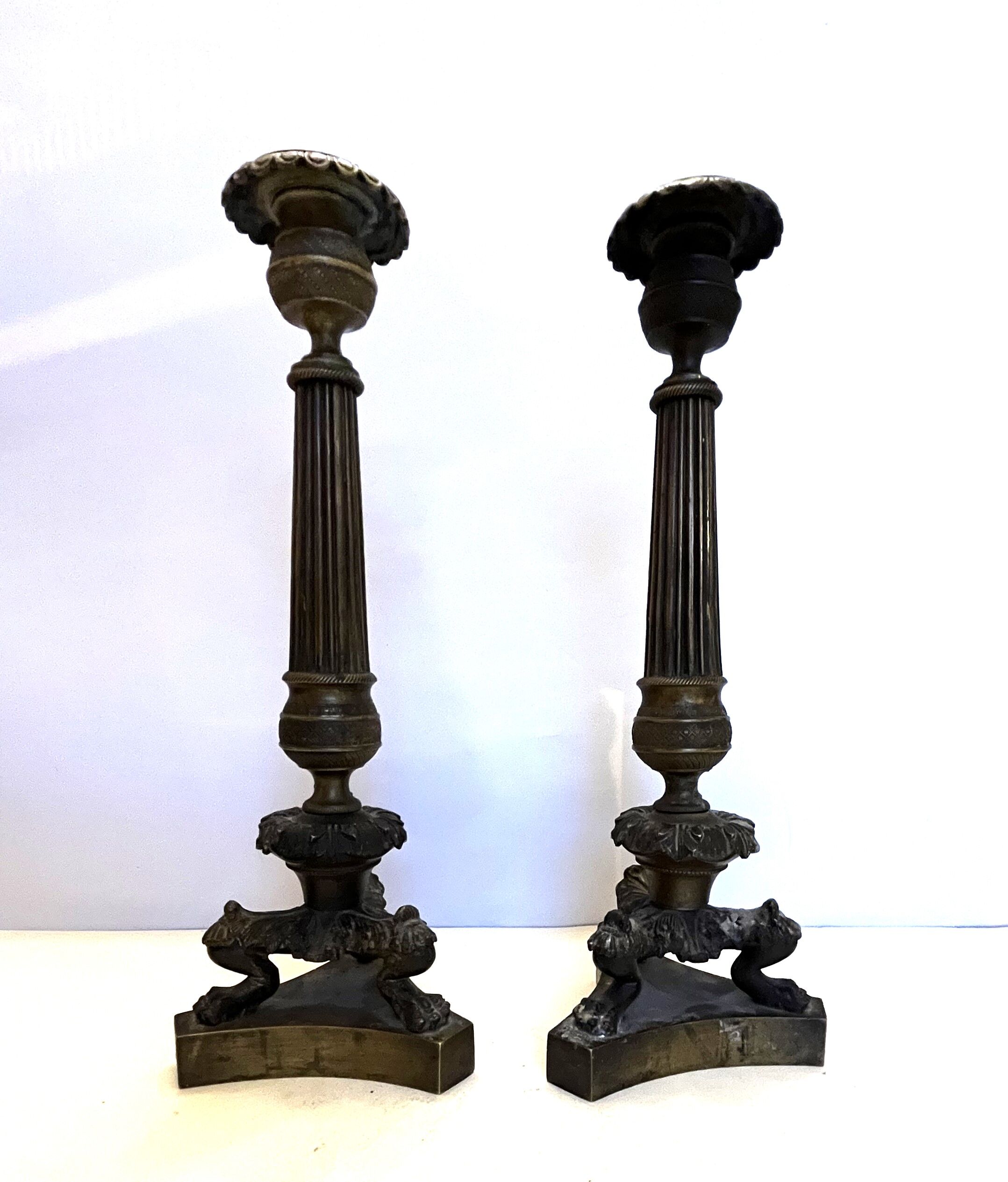 Pair of antique bronze torches