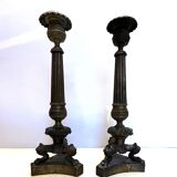 Pair of antique bronze torches