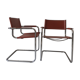 pair of tibular chairs design metal and leather, 1970