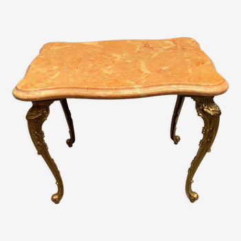 Coffee table with pot holder, bronze marble end table, Regency style