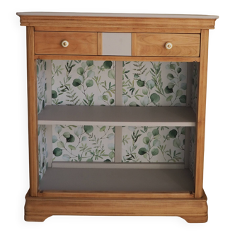 Restored sideboard – Light gray & eucalyptus wallpaper