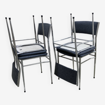 Set of 4 70s chrome chairs redone in gray felted wool