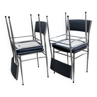 Set of 4 70s chrome chairs redone in gray felted wool