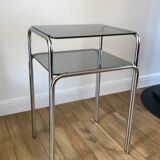 Side table in chrome and smoked glass 70s