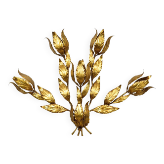 Hollywood Regency Hans Kögl Gilded Metal Floral Leaf Monumental Wall Sconce