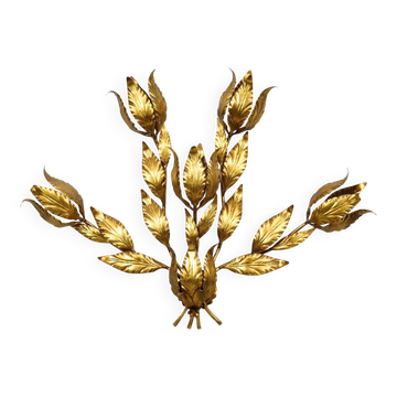 Hollywood Regency Hans Kögl Gilded Metal Floral Leaf Monumental Wall Sconce