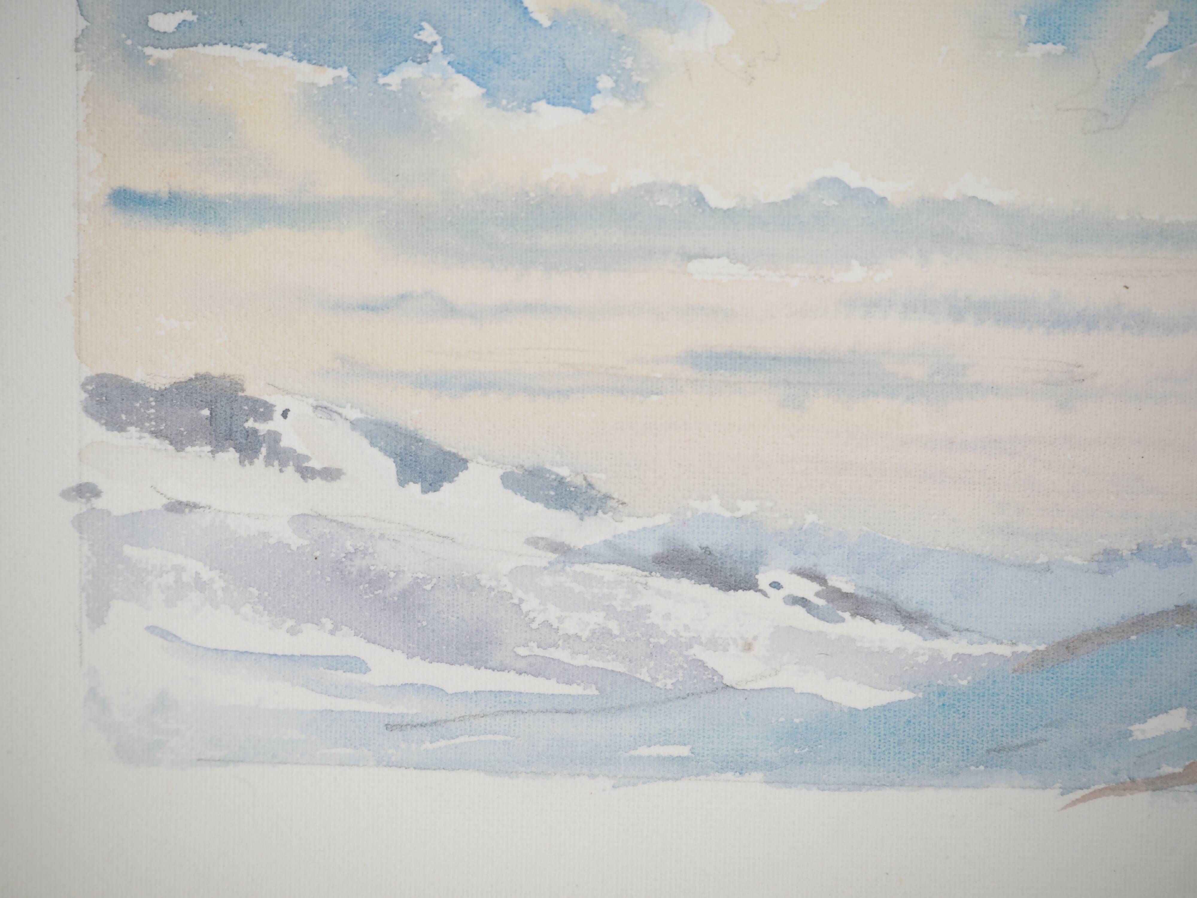 René leverd: switzerland, twilight and dawn, original signed watercolor
