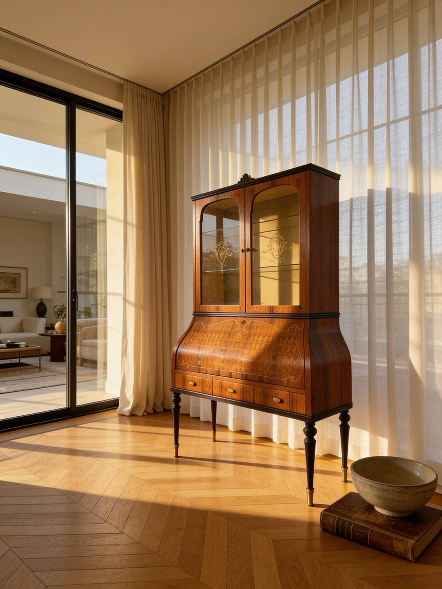 Secretary credenza in marquetry in the Italian Louis XV style from the mid-century, 1960.