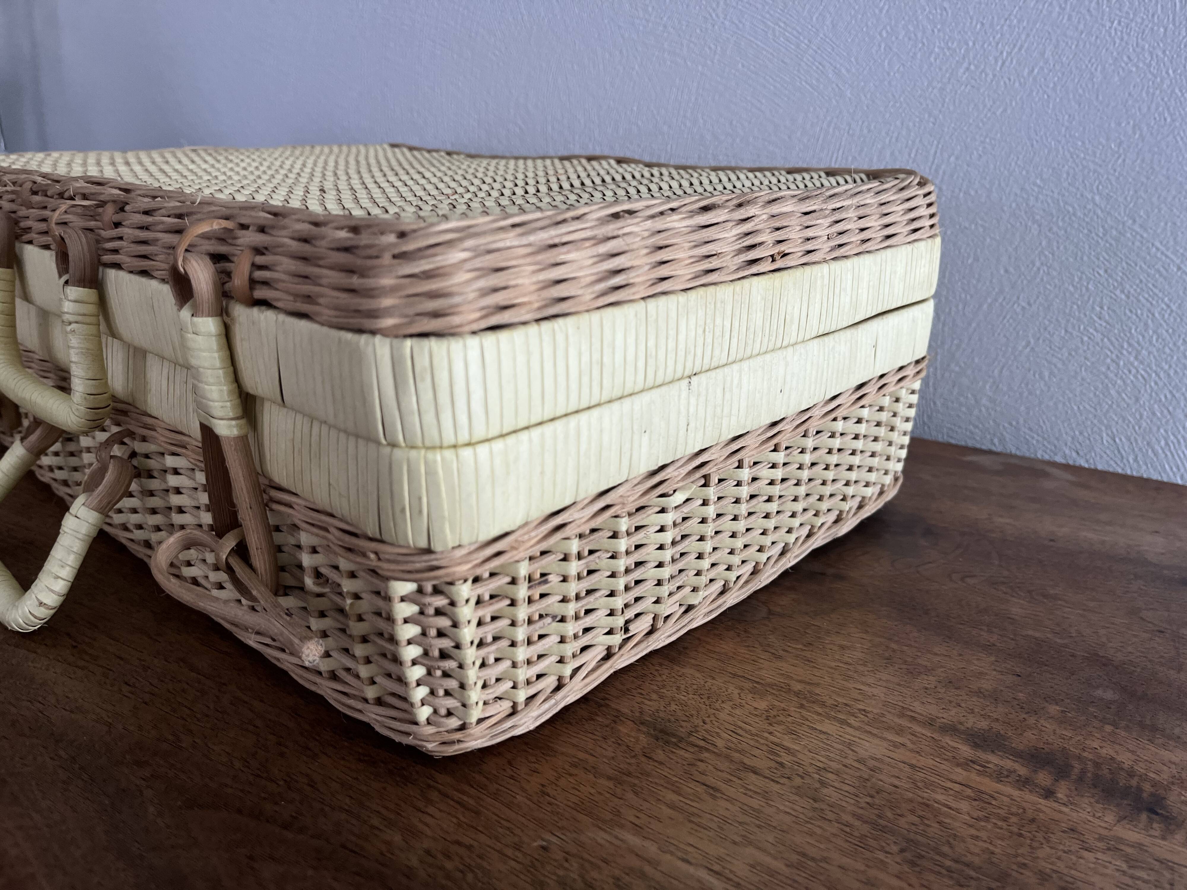 Vintage woven wicker suitcase