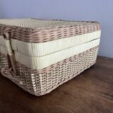 Vintage woven wicker suitcase