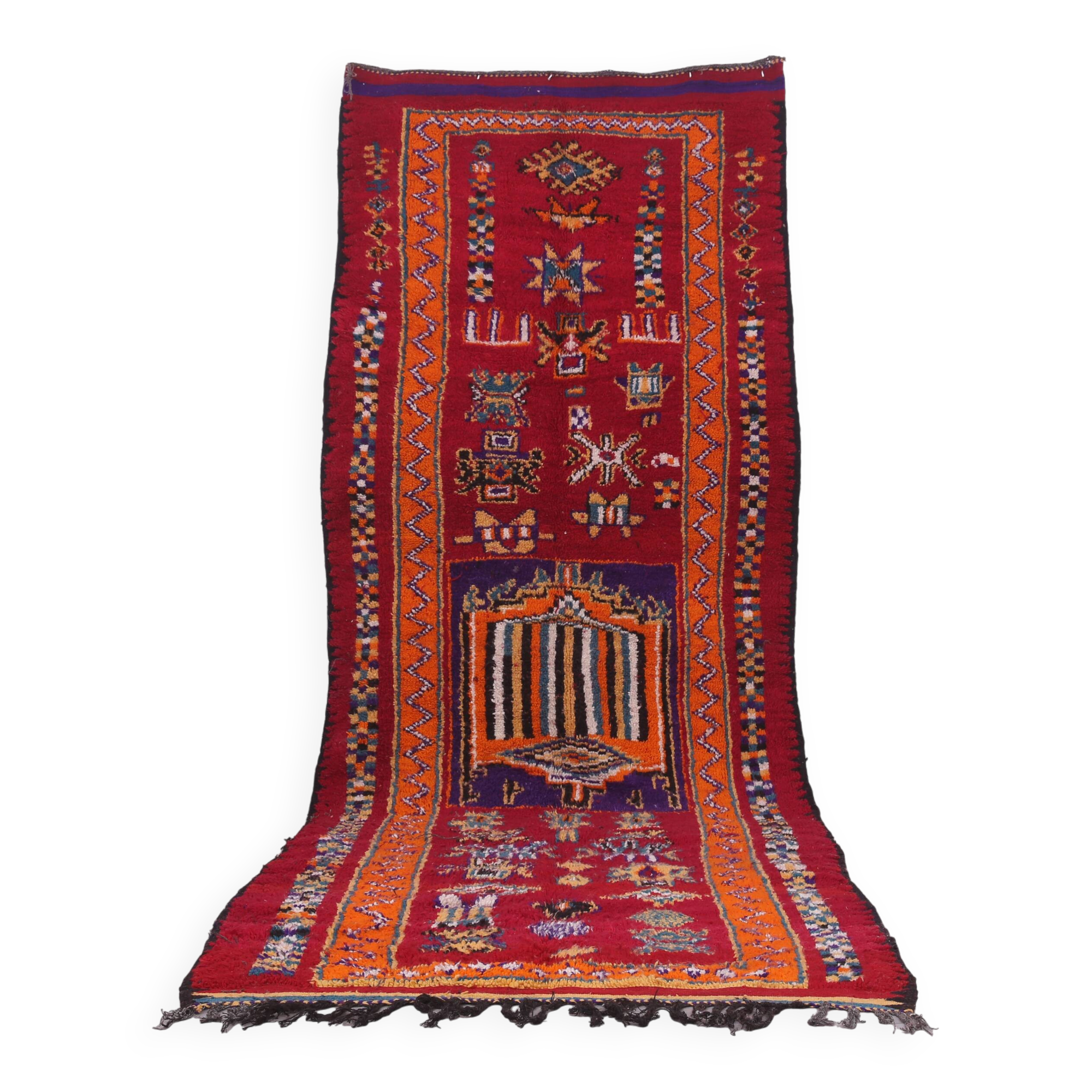 Red Vintage Moroccan Runner Rug 137 x 363 cm - Berber Wool Rug Hallway